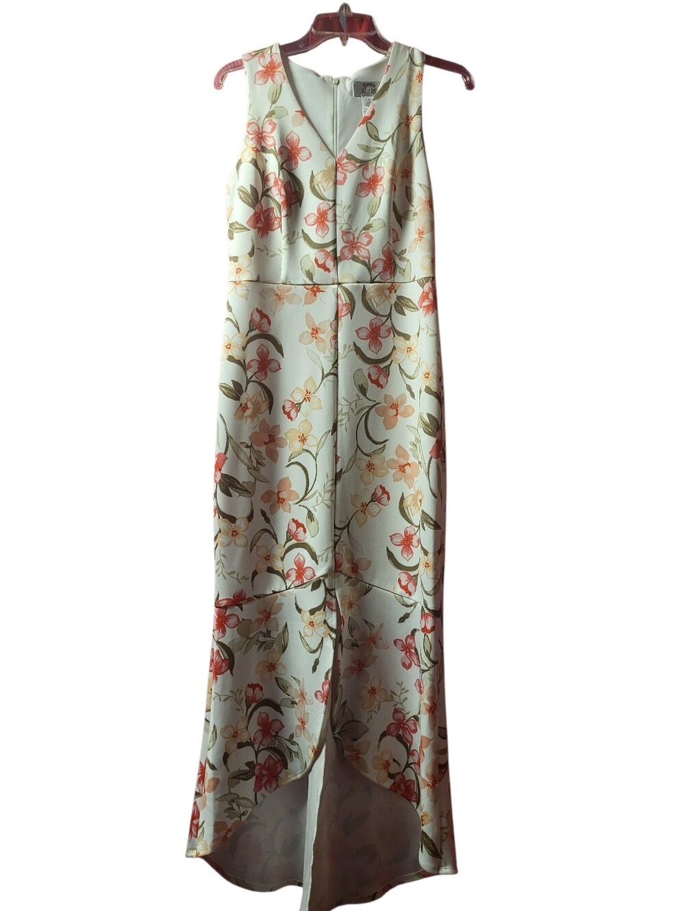 Floral V-Neck Sleeveless Maxi Dress - Mint with Coral Bloom - Picture 3 of 5